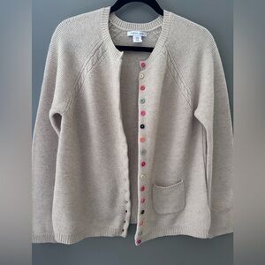 TABITHA WEBB womens M Tan Lambswool Cardigan SWEATER Multi Buttons Preppy Artsy